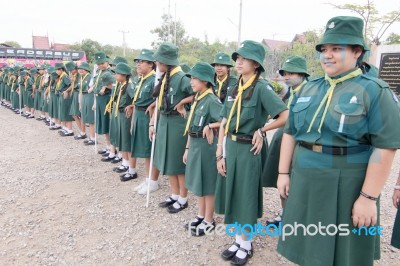 Student 11-12 Years Old, Scout Assembly, Teepangkorn Scout Camp In Samut Sakhon Thailand Stock Photo