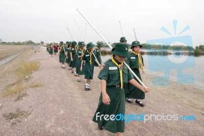 Student 11-12 Years Old, Scout Assembly, Teepangkorn Scout Camp In Samut Sakhon Thailand Stock Photo