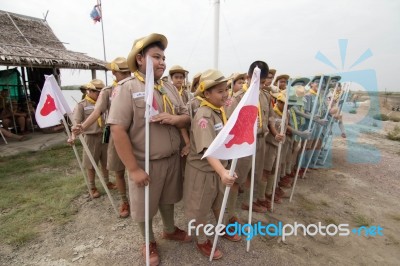 Student 11-12 Years Old, Scout Assembly, Teepangkorn Scout Camp In Samut Sakhon Thailand Stock Photo