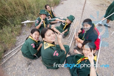 Student 11-12 Years Old, Scout Assembly, Teepangkorn Scout Camp In Samut Sakhon Thailand Stock Photo