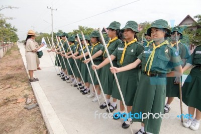 Student 11-12 Years Old, Scout Assembly, Teepangkorn Scout Camp In Samut Sakhon Thailand Stock Photo