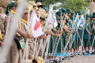 Student 11-12 Years Old, Scout Assembly, Teepangkorn Scout Camp In Samut Sakhon Thailand Stock Photo