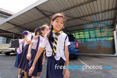 Student 9-10 Years Old, Scout In Adventure Activities, Scout Camp School Bangkok Thailand Stock Photo