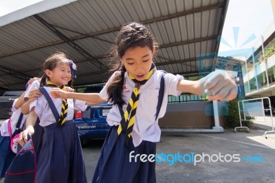 Student 9-10 Years Old, Scout In Adventure Activities, Scout Camp School Bangkok Thailand Stock Photo