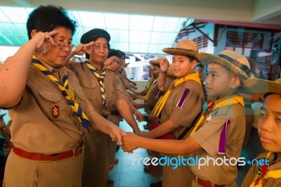 Student 9-10 Years Old, Teacher Award In Scouting, Scout Camp In Bangkok Thailand Stock Photo