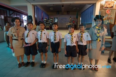 Student 9-10 Years Old, Teacher Award In Scouting, Scout Camp In Bangkok Thailand Stock Photo