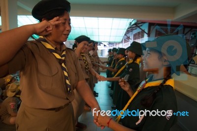 Student 9-10 Years Old, Teacher Award In Scouting, Scout Camp In Bangkok Thailand Stock Photo