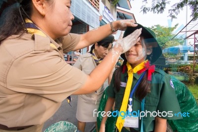 Student 9-10 Years Old, Welcome To Boy Scout Camp In Bangkok Thailand Stock Photo