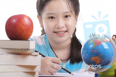 Student Girl Doing Homework Stock Photo