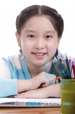 Student Girl Doing Homework Stock Photo