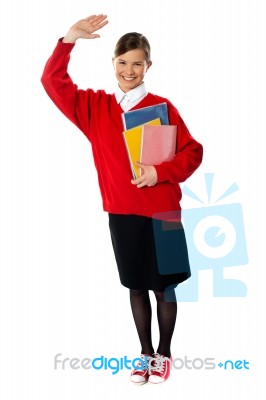 Student Girl With Giving Hi5 Stock Photo