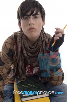 Student Holding Pencil Stock Photo