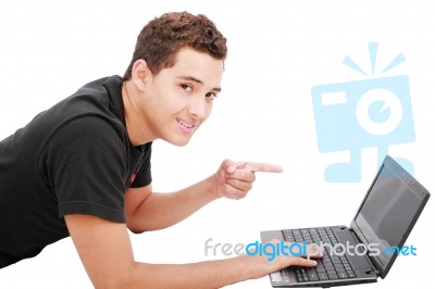 Student Lying With Laptop Stock Photo