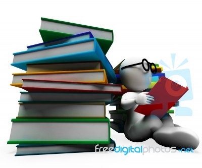 Student Reading Books Showing Learning Stock Image