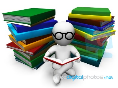 Student Reading Books Shows Learning Stock Image