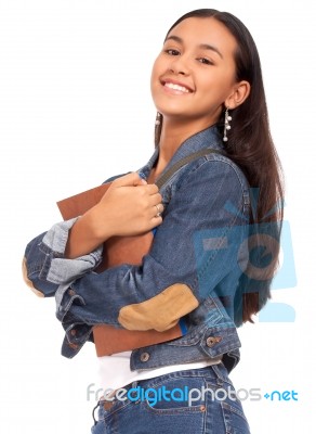 Student With Her Notebooks Stock Photo