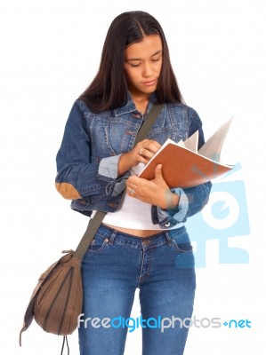 Student With Her Notebooks Stock Photo