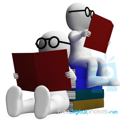 Students Reading Books Showing Academic Stock Image