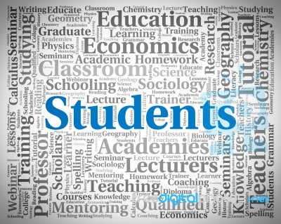 Students Word Represents Studying Postgraduate And Scholar Stock Image