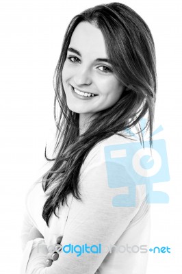 Studio Shot Of A Smiling Young Caucasian Girl Stock Photo