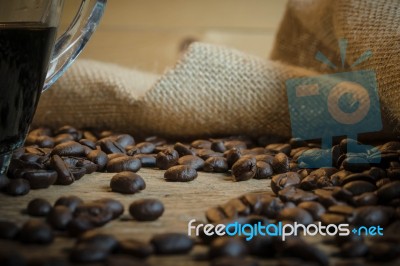 Studio Shot Of Coffee Beans In A Bag Stock Photo