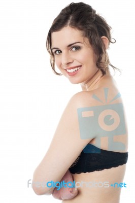 Stunning Young Model Wearing Trendy Strapless Brazier Bra Stock Photo