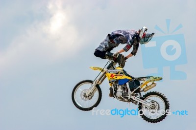 Stunt Motorcyclist At The Hop Farm In Kent Stock Photo