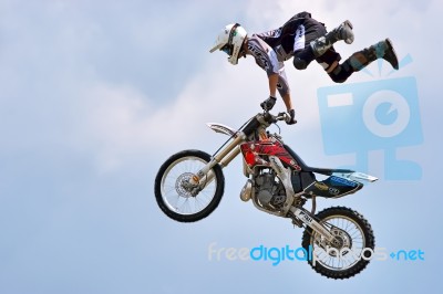 Stunt Motorcyclist At The Hop Farm In Kent Stock Photo