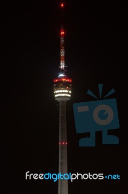 Stuttgart Tv Tower At Night Stock Photo