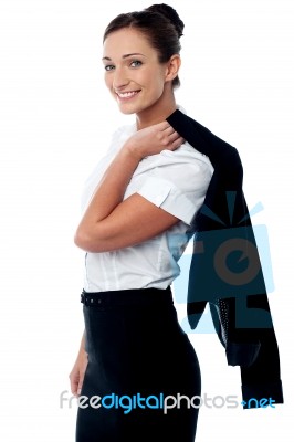 Stylish Corporate Lady Posing Against White Stock Photo