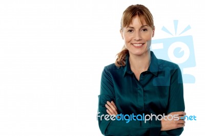 Stylish Lady Posing Casually Over White Stock Photo