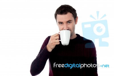 Stylish Man Holding Coffee Cup Stock Photo