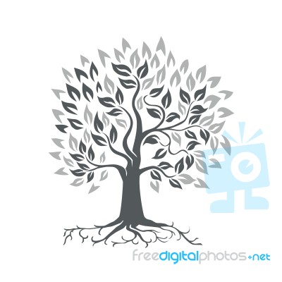 Stylized Oak Tree With Roots Retro Stock Image