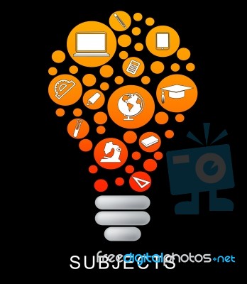 Subjects Lightbulb Shows Power Source And College Stock Image