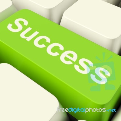 Success Computer Key In Green Stock Image