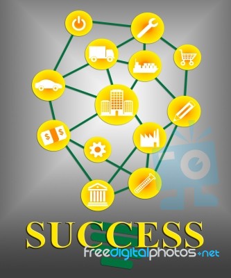 Success Icons Indicate Successful Progress And Winning Stock Image