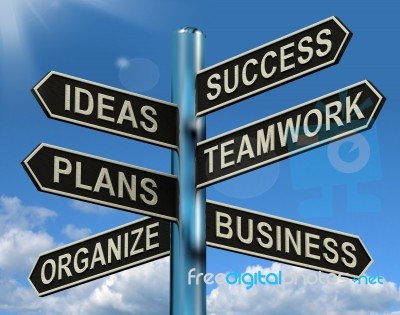 Success Idea Teamwork Plan Signpost Stock Image