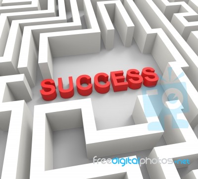 Success In Maze Shows Puzzle Achievement Stock Image