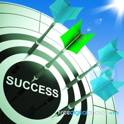 Success On Dartboard Showing Accomplished Progress Stock Image