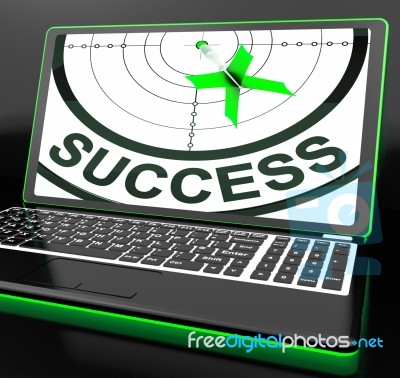 Success On Laptop Showing Successful Progress Stock Image