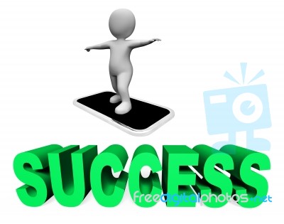 Success Online Represents Mobile Phone And Cellphone 3d Renderin… Stock Image