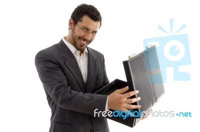 Successful Attorney Smiling And Opening His Bag Stock Photo