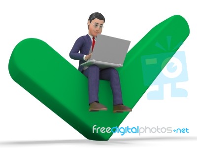 Successful Businessman Represents World Wide Web And Approved Stock Image