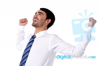 Successful Businessman With Clenched Fists Stock Photo