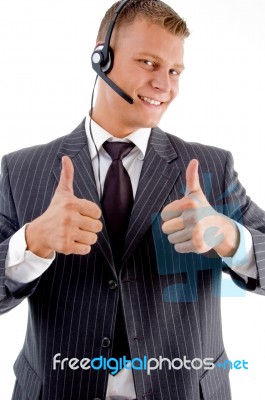 Successful Businessman With Thumbs Up Stock Photo