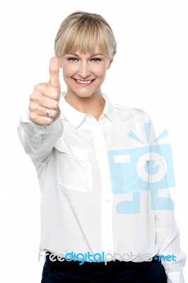 Successful Businesswoman Showing Thumbs Up Stock Photo