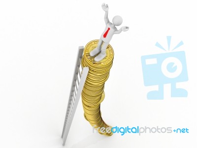 Successful Investor. Business Man Going Up. Dollar And Ladder Stock Image