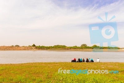 Sudanese At The Bank Of The River Nile In Khartoum Stock Photo