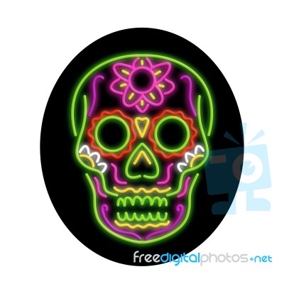 Sugar Skull Oval Neon Sign Stock Image