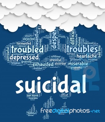 Suicidal Word Shows Attempted Suicide And Fatal Stock Image